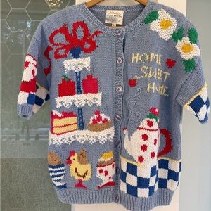 Vintage 1992 Susan Bristol short-sleeve button-up Home Sweet Home Sweater- Large